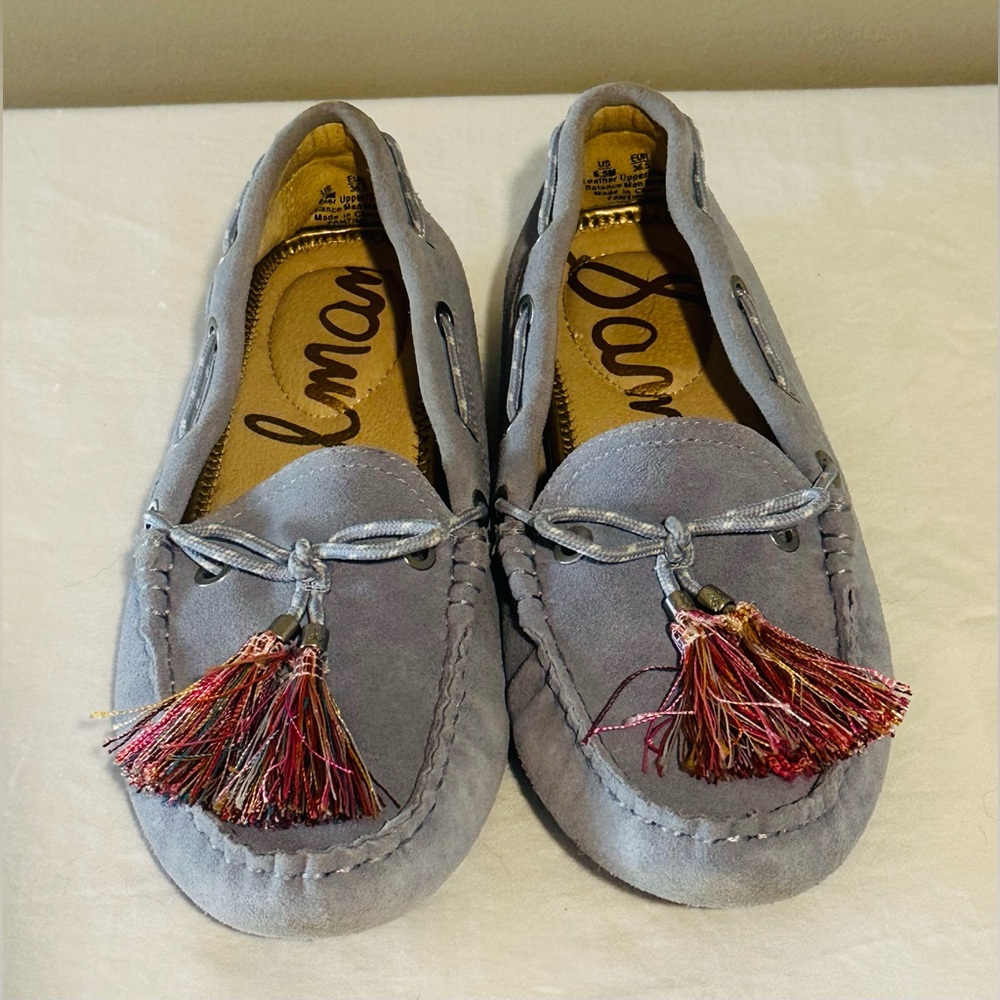 Sam Edelman Fantine Loafers Dusty Blue Suede Size 6.5 Tasseled